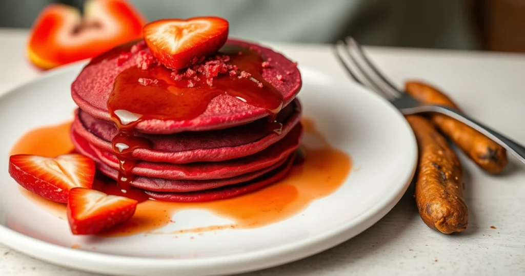 Red velvet pancakes w/ fried plantains 😃
